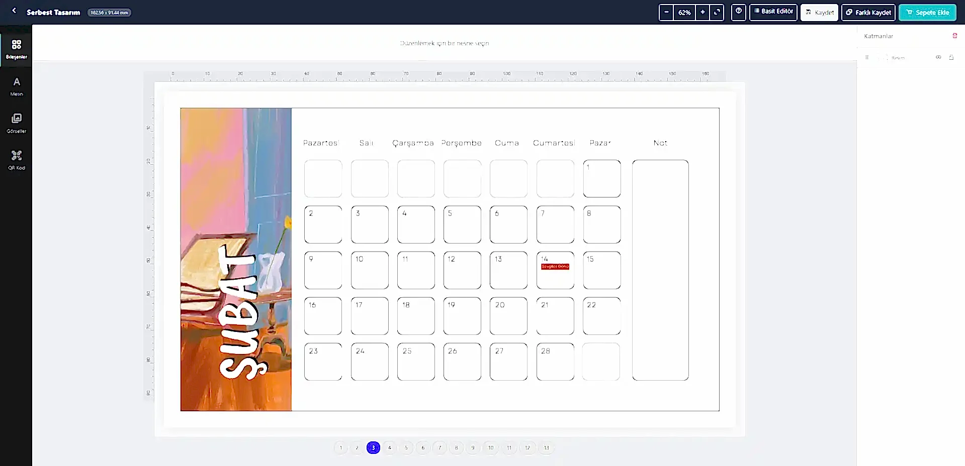 Canva'dan alınan tasarıma ekleme yapma ekranı