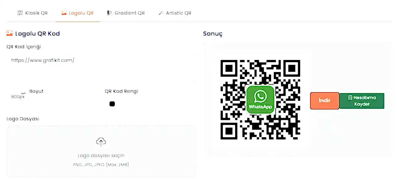 Logolu QR oluşturma ekranı